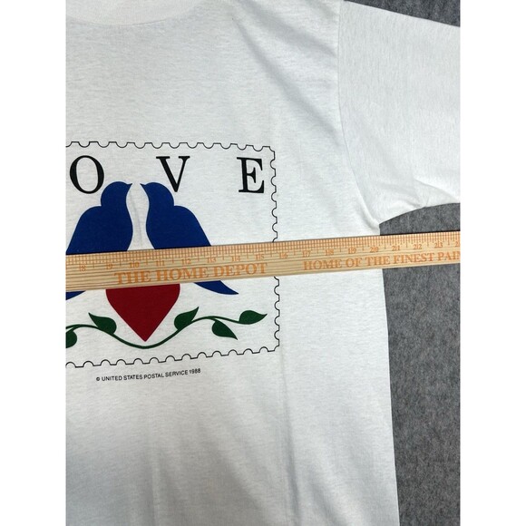 Vintage Love Postal Stamp Art T Shirt White Single Stitch Graphic Logo Sz L 1988 - Picture 8 of 9